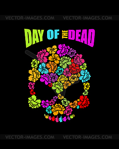 Череп цветов для Дня Мертвых. Скелет головы - векторное изображение клипарта