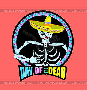 Day of Dead skeletons and sombrero. Multi-colored - vector clip art