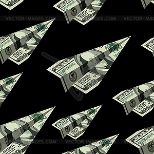 Aircraft dollars seamless pattern. Money banknote - royalty-free vector clipart