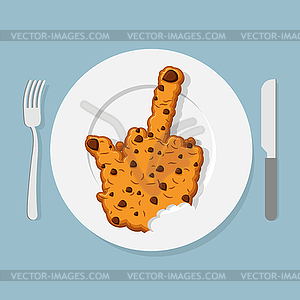 Fuck cookies on plate. Bitten off cookie. Naughty - vector image