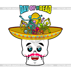 Day of Dead skeletons and sombrero. Multi-colored - vector clipart