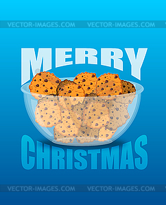 Happy Christmas. Bowl and cookie. Sweets on glass - vector clipart