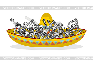 Day of Dead skeletons and sombrero. Multi-colored - vector clip art