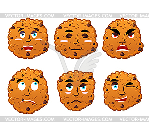 Cookies emotions set. Oatmeal cookie evil and - royalty-free vector clipart