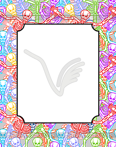 Frame for Day of Dead. Multicolored skeletons. Colo - vector image
