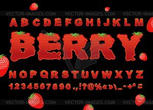 Berry шрифт. Клубничный ABC. Красный свежие фрукты - изображение векторного клипарта