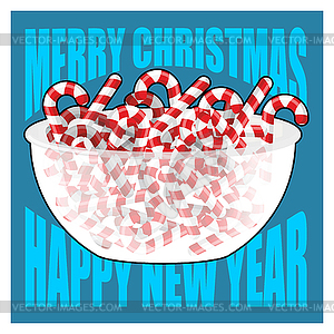 Merry Christmas and Happy New Year. Bowl and - vector clip art