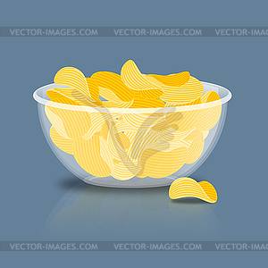 Potato Chips in bowl. Fried potatoes in deep - vector clipart