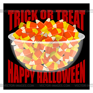 Trick or treat. Happy Halloween. bowl and candy - vector clipart