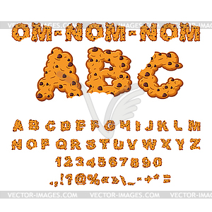 Om nom nom ABC. Cookies font. Biscuits with - royalty-free vector clipart