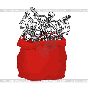 Skeletons sack in Santa Claus in Halloween. Many - vector clipart