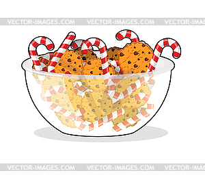 Peppermint Christmas candy and cookies in glass - vector image