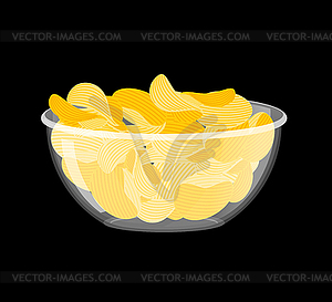 Potato Chips in bowl. Fried potatoes in deep - vector clipart