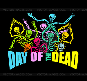 Day of Dead Multicolored skeleton. color Skull. Dea - vector image