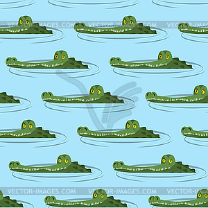 Crocodile in water seamless pattern. Large alligato - vector clip art