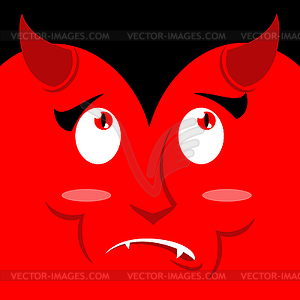 Surprised face of devil on red background. - vector clipart