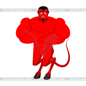 Strong Satan. Red Devil powerful. Demon athlete. - vector image