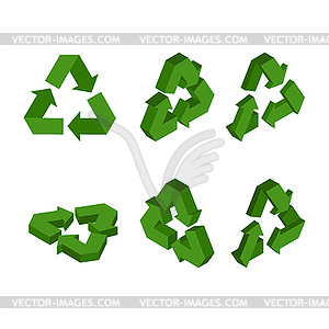 Sign Recycling isometrics. Set green triangular - color vector clipart