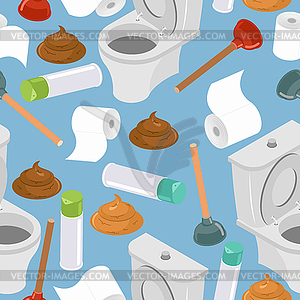 Toilet seamless pattern. Toilet and plunger. Shit - vector clipart