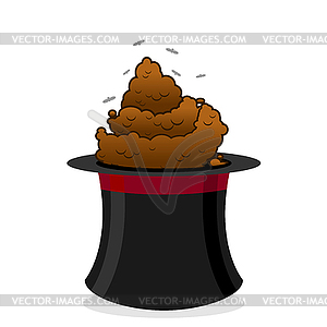 Bad focus. Piece of shit in hat magician. Poop and - vector clipart