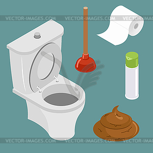 Restroom icon set. White toilet bowl. Spray air - vector clipart