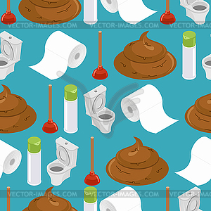 Toilet seamless pattern. Toilet and plunger. Shit - vector clipart