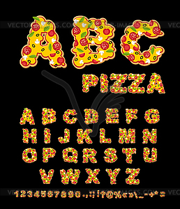 ABC Pizza. Appetizing letters of fast food. Edible - vector image