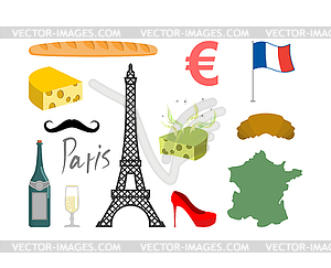 France set icons. Traditional travel symbol. - vector clipart