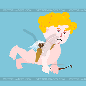 Sad Cupid with bow. unhappy emotion. tragic cute - stock vector clipart