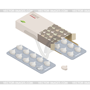 Garlic Vitamins. Vegetarian pills. Diet tablets in - vector clipart