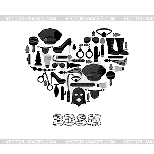 I love BDSM. Fetish icon set in heart shape. - vector clip art