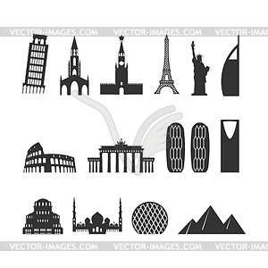 Landmark travel set. silhouette Architectural - vector clipart