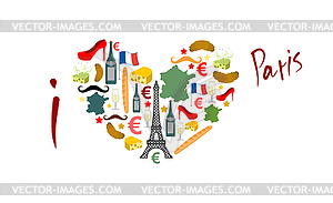 I Love Paris. Traditional French national set of - stock vector clipart