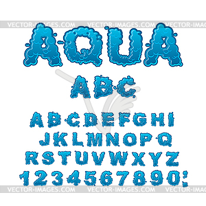 Aqua ABC. Drops of water alphabet. Wet Letters. - vector clip art