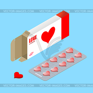 Love pills in pack. lover vitamins. Tablets in - vector image