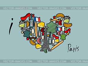 I Love Paris. Traditional French national set of - vector image