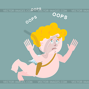 Surprised cupid says OOPS. Amur perplexed. Surprise - vector clip art