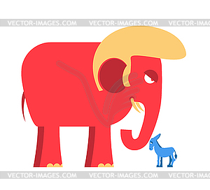 Big Red Elephant and little blue donkey symbols of - vector clipart