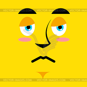 Cartoon sad face on yellow background. Sadness - vector clip art