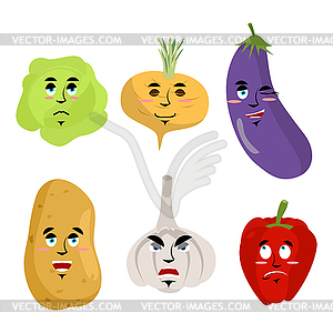 Set of vegetables with emotions. Cheesy Potatoes. - vector clipart