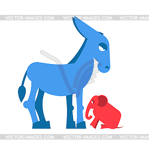 Big Blue Donkey and little red elephant symbols of - vector image