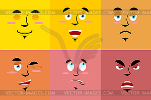 Set of cartoon face with emotions. Red evil - vector clipart