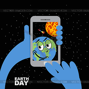 Earth Day. Planet Earth selfie in sun. Planet - vector clipart