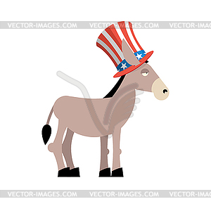 Donkey Democrat. Donkey in Uncle Sam hat. Symbol - vector clip art