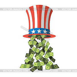 Uncle Sam hat and money. American hat for - vector image