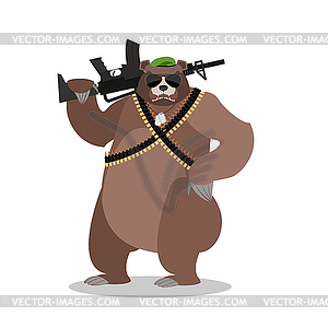 Военный Медведь с ружьем. Гризли с пистолетом. дикий - изображение в формате EPS