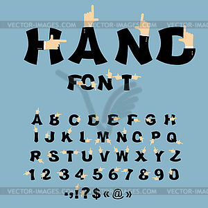 Hand font. Pointing finger alphabet. Businessman ar - vector image