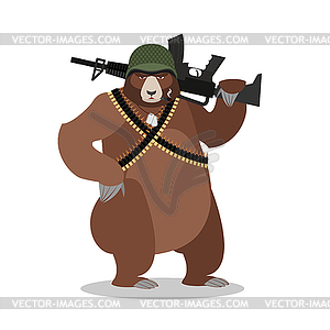 Military Bear with rifle. Grizzlies with gun. Wild - vector clip art