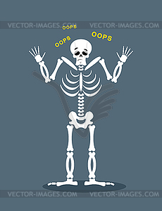 Surprised Skeleton says OOPS. Perplexed skull. - color vector clipart