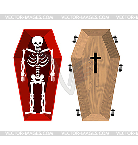 Скелет в гробу. Откройте шкатулку и череп и кости - графика в векторном формате